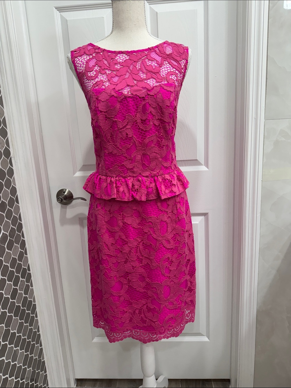 Lilly Pulitzer Hot Pink Lace Peplum Midi Dress